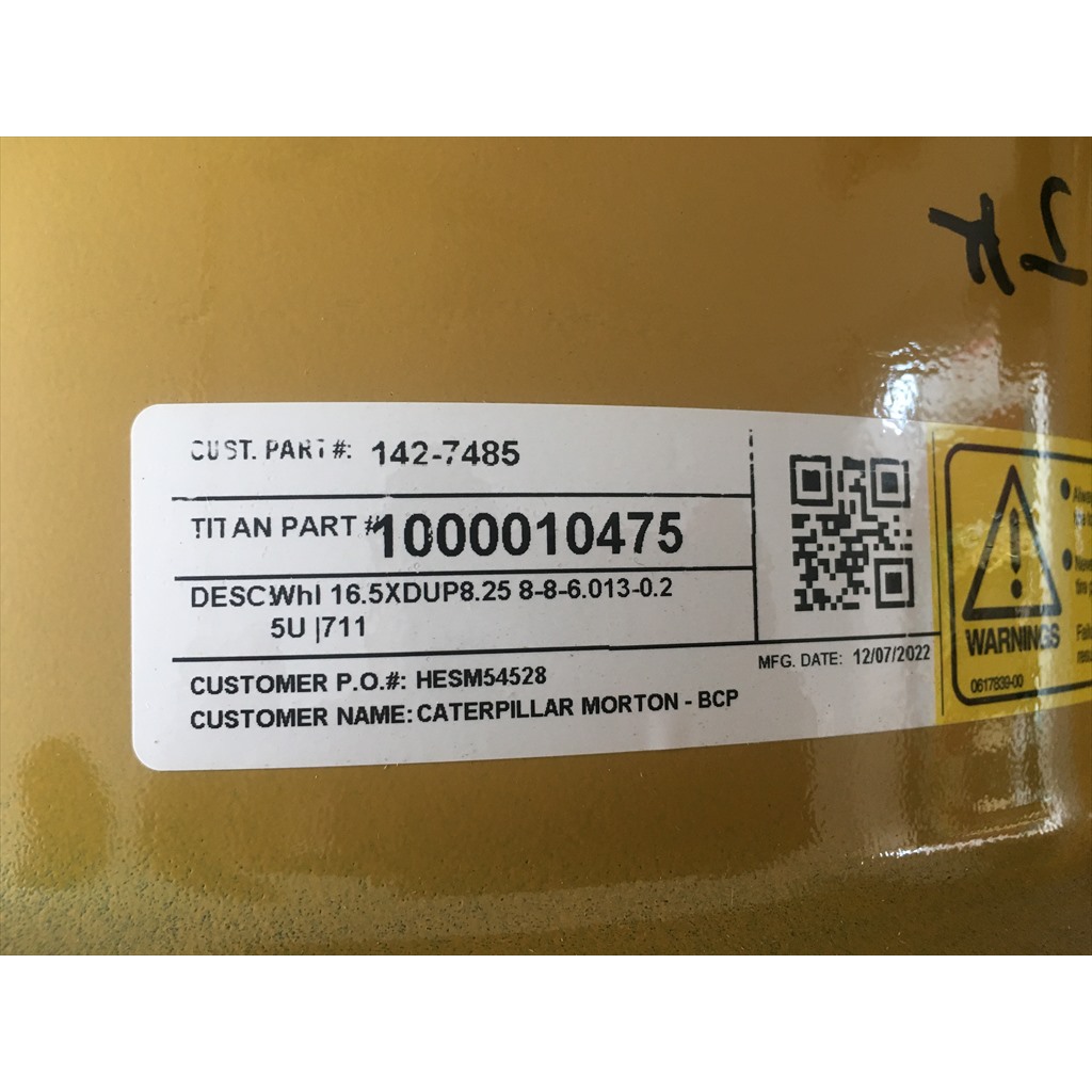 1427485 Wheel assembly - close-up of the wheel identification label