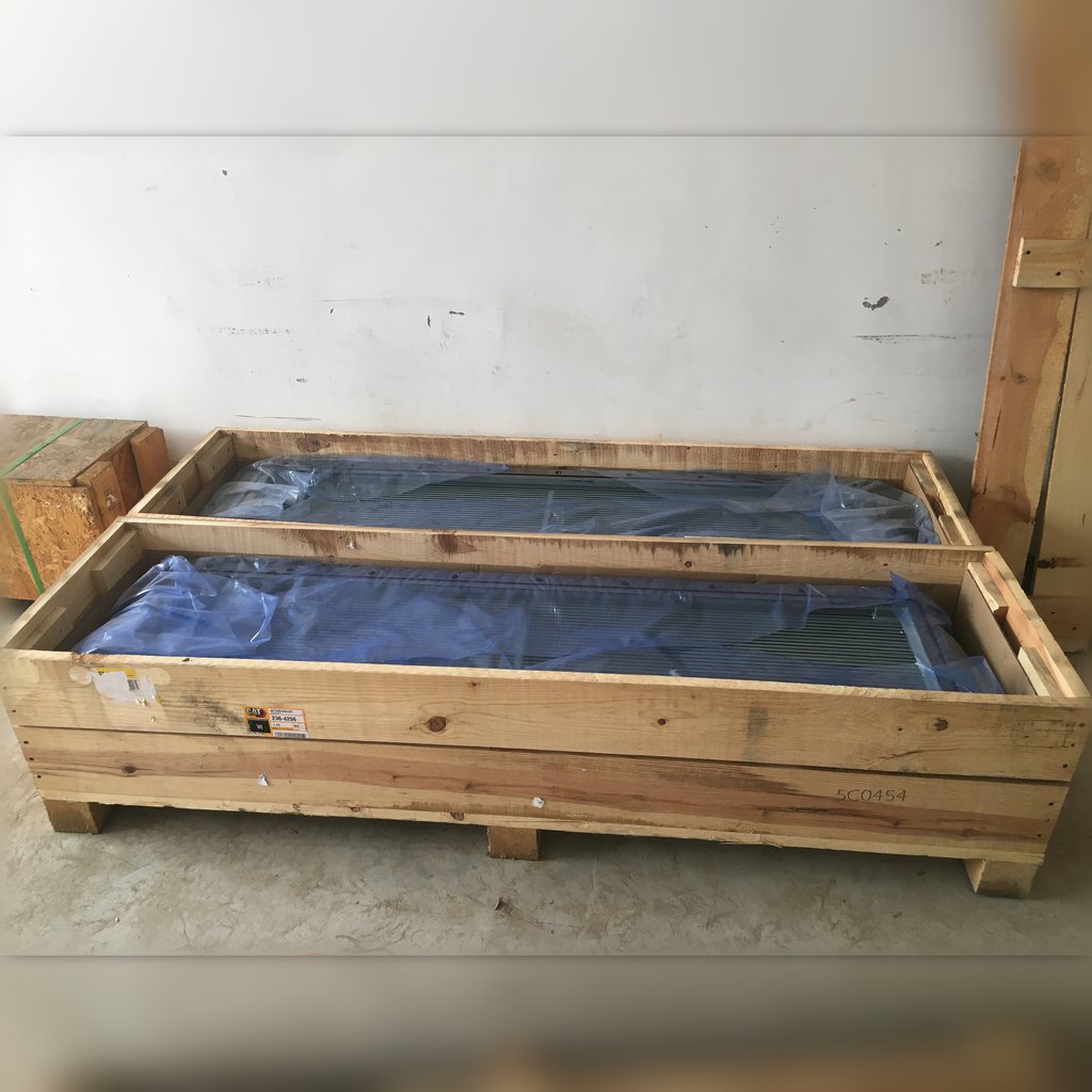 2364256 Aftercooler Core Assembly - wooden crate opened along its full length