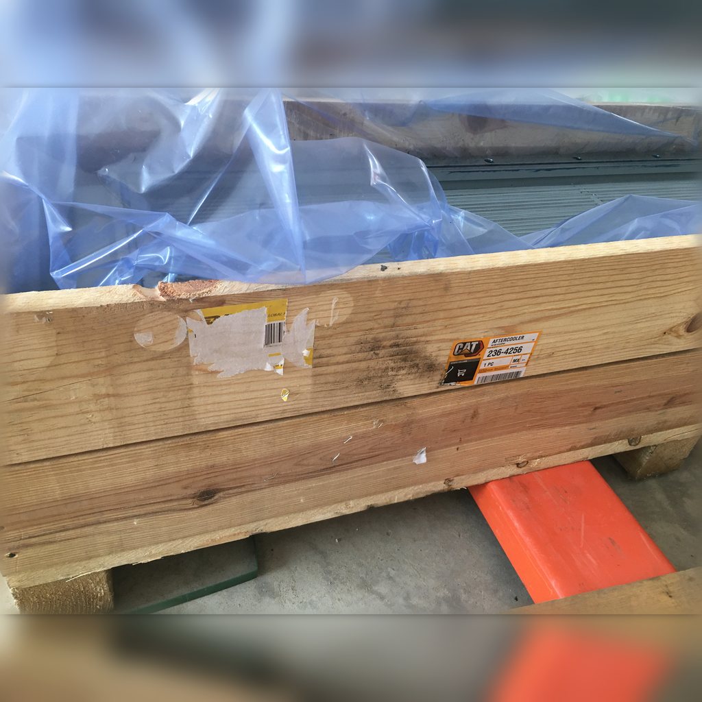 2364256 Aftercooler Core Assembly - wooden crate showing the wrapped core
