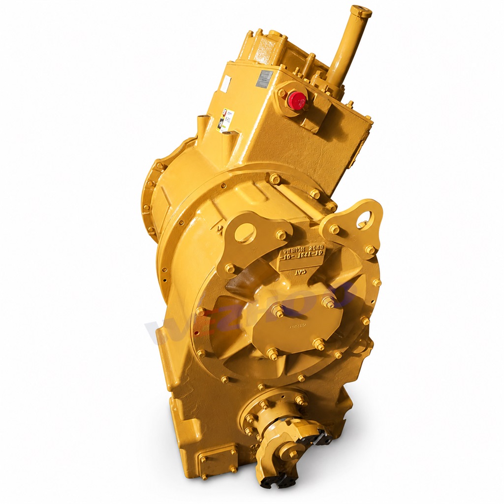 Yellow transmission assembly on a white background