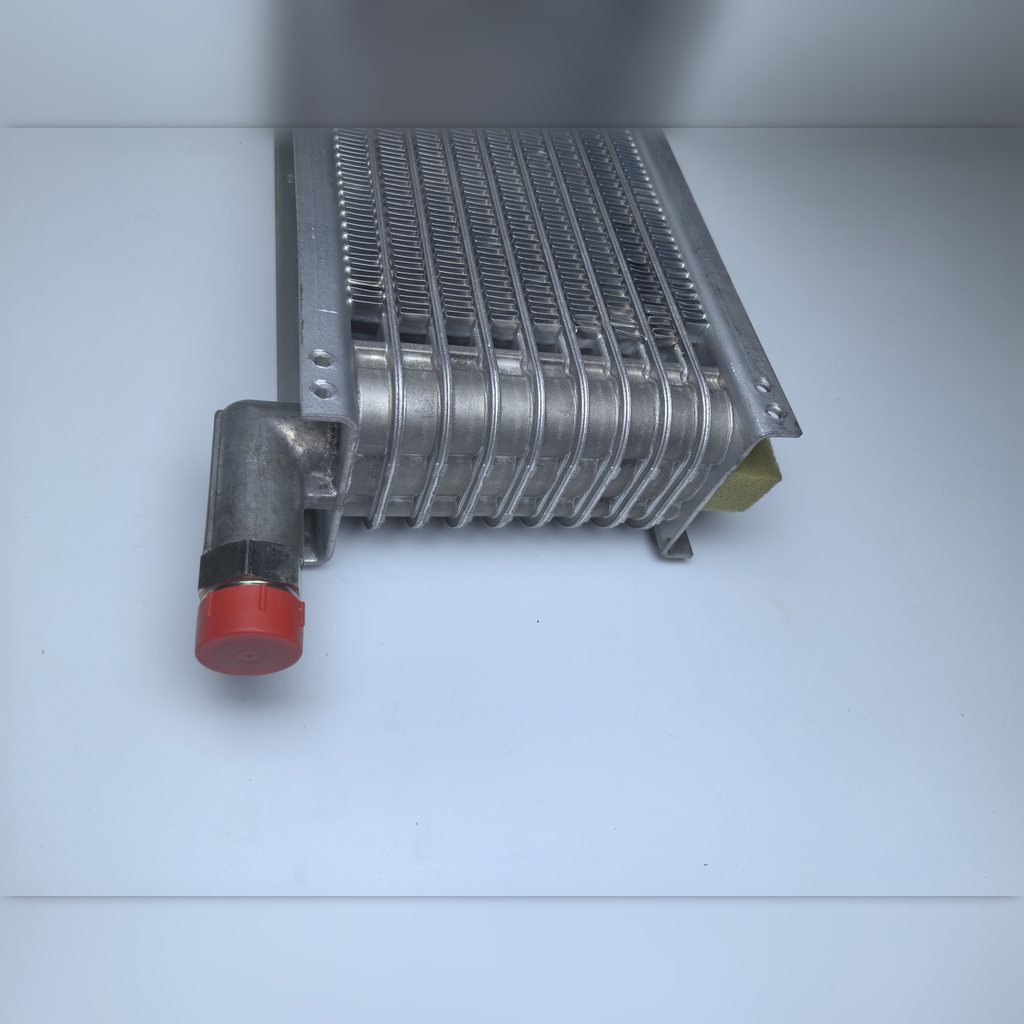2932240 Hydraulic Oil Cooler Group - cooler viewed from its red capped connector